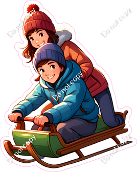 Two Kids on a Snow Sled