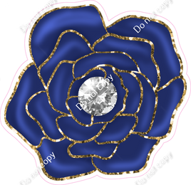 Navy Blue & Gold Rose with Diamond