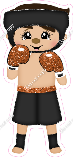 Light Skin Tone Boxer With Orange Sparkle Gloves