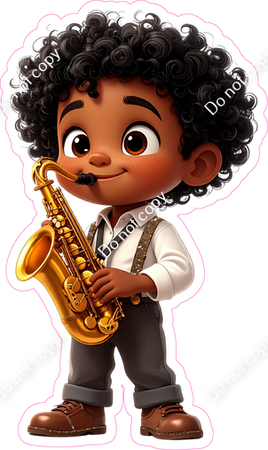 School Boy - Dark Skin Tone - with Saxophone