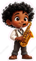 School Boy - Dark Skin Tone - with Saxophone