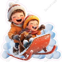 Winter - Kids on a Snow Sled