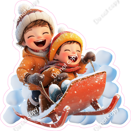 Winter - Kids on a Snow Sled