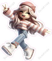 Roblox - Girl with Rose Gold / White Stripped Sweater