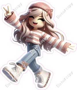 Roblox - Girl with Rose Gold / White Stripped Sweater
