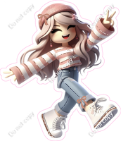 Roblox - Girl with Rose Gold / White Stripped Sweater