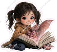 Kids with Magical Books - Girl Dragon