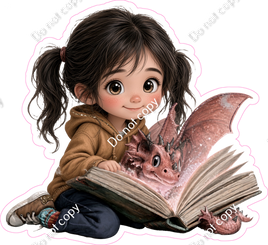 Kids with Magical Books - Girl Dragon