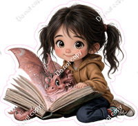 Kids with Magical Books - Girl Dragon