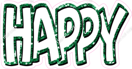 Happy Birthday - Green & White Sparkle