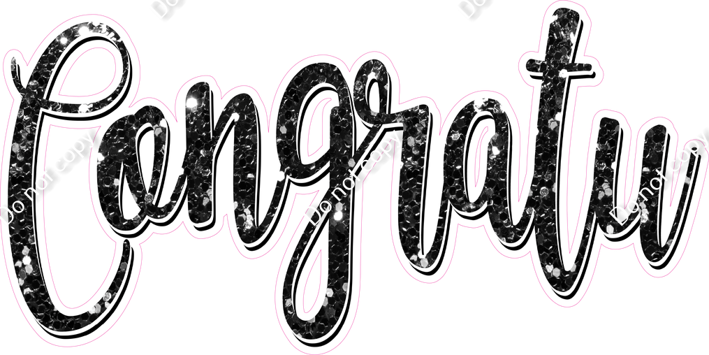 4 pc Black Sparkle - Cursive Split Congratulations| Sign Swag USA