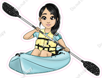 Light Skin Tone - Black Hair Girl on Kayak w/ Variants