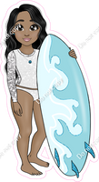 Dark Skin Tone - Girl with Surfboard - White Clothes w/ Variants