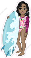 Dark Skin Tone - Girl with Surfboard - Pink Clothes w/ Variants