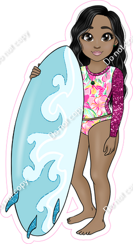 Dark Skin Tone - Girl with Surfboard - Pink Clothes w/ Variants