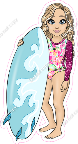 Light Skin Tone - Blonde Hair Girl with Surfboard - Pink Clothes w/ Variants