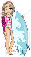 Light Skin Tone - Blonde Hair Girl with Surfboard - Pink Clothes w/ Variants