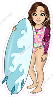 Light Skin Tone - Red Hair Girl with Surfboard - Pink Clothes w/ Variants