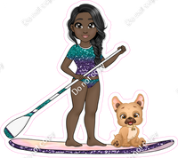 Dark Skin Tone - Girl on Paddle Board - Purple Teal Ombre Clothes w/ Variants