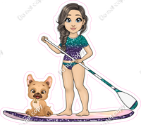 Light Skin Tone - Brown Hair Girl on Paddle Board - Purple Teal Ombre Clothes w/ Variants