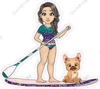 Light Skin Tone - Brown Hair Girl on Paddle Board - Purple Teal Ombre Clothes w/ Variants