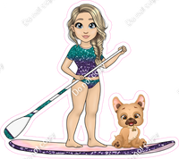Light Skin Tone - Blonde Hair Girl on Paddle Board - Purple Teal Ombre Clothes w/ Variants