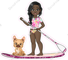 Dark Skin Tone - Girl on Paddle Board - Pink Clothes w/ Variants