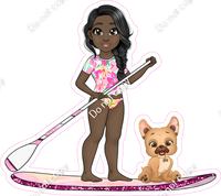 Dark Skin Tone - Girl on Paddle Board - Pink Clothes w/ Variants