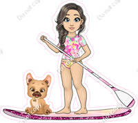 Light Skin Tone - Brown Hair Girl on Paddle Board - Pink Clothes w/ Variants