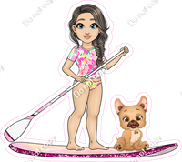 Light Skin Tone - Brown Hair Girl on Paddle Board - Pink Clothes w/ Variants