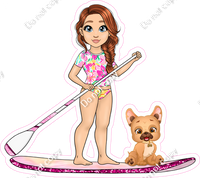 Light Skin Tone - Red Hair Girl on Paddle Board - Pink Clothes w/ Variants