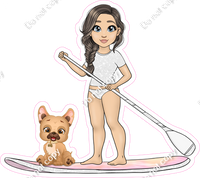Light Skin Tone - Brown Hair Girl on Paddle Board - White Clothes w/ Variants