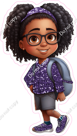 School Girl - Dark Skin Tone - with Purple Coat