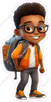 School Boy - Dark Skin Tone - with Orange Coat