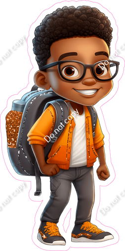 School Boy - Dark Skin Tone - with Orange Coat