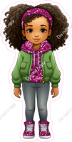 School Girl - Dark Skin Tone - with Green Coat w/ Variants