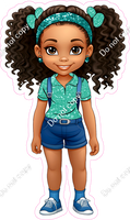 School Girl - Dark Skin Tone - with Teal Shirt w/ Variants