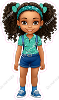 School Girl - Dark Skin Tone - with Teal Shirt w/ Variants