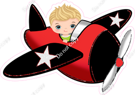 Light Skin Tone Boy in Red & Black Plane