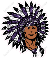 Purple - Dark Skin Tone Indian Chief Profile General Mascot