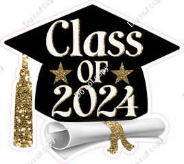 Class of 2024 Grad Hat w/ Diploma - Gold Sparkle w/ Variant