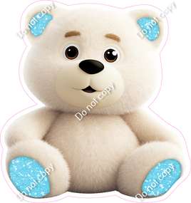 White Teddy Bear - Baby Blue