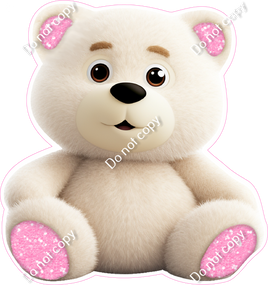 White Teddy Bear - Baby Pink