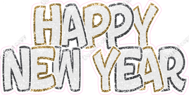 Sparkle - Whit, Gold & Silver BB Outlined Happy New Year