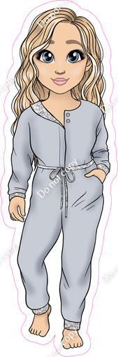 Pajamas - Light Skin Tone - Blonde Girl - Grey Pajamas w/ Variants