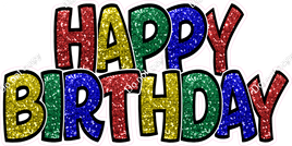 Sparkle - Red, Yellow, Green, Blue with Outlines Happy Birthday Statement
