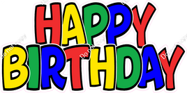 Flat - Red, Yellow, Green, Blue with Outlines Happy Birthday Statement