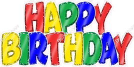 Sparkle - Flat Red, Yellow, Green, Blue with Outlines Happy Birthday Statement