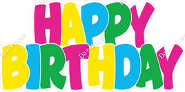 Flat - Pink, Yellow, Caribbean, Green Happy Birthday Statement