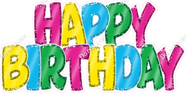 Sparkle - Flat Pink, Yellow, Caribbean, Green with Outlines Happy Birthday Statement